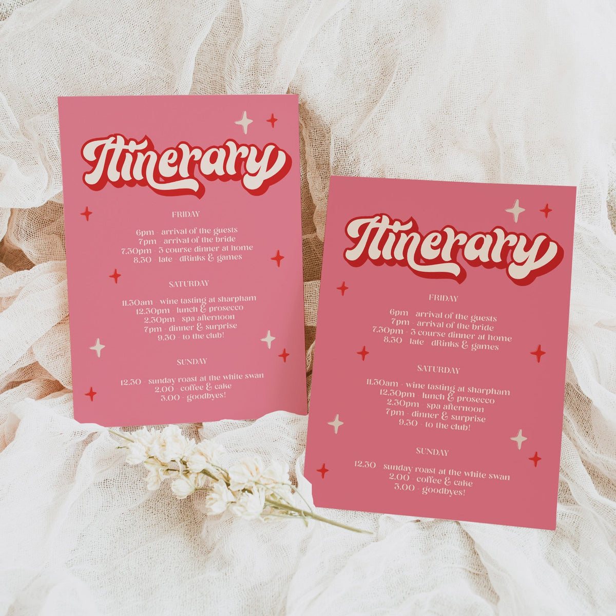 editable 70s style bridal shower itinerary. Fully editable and printable at home or print with a print company