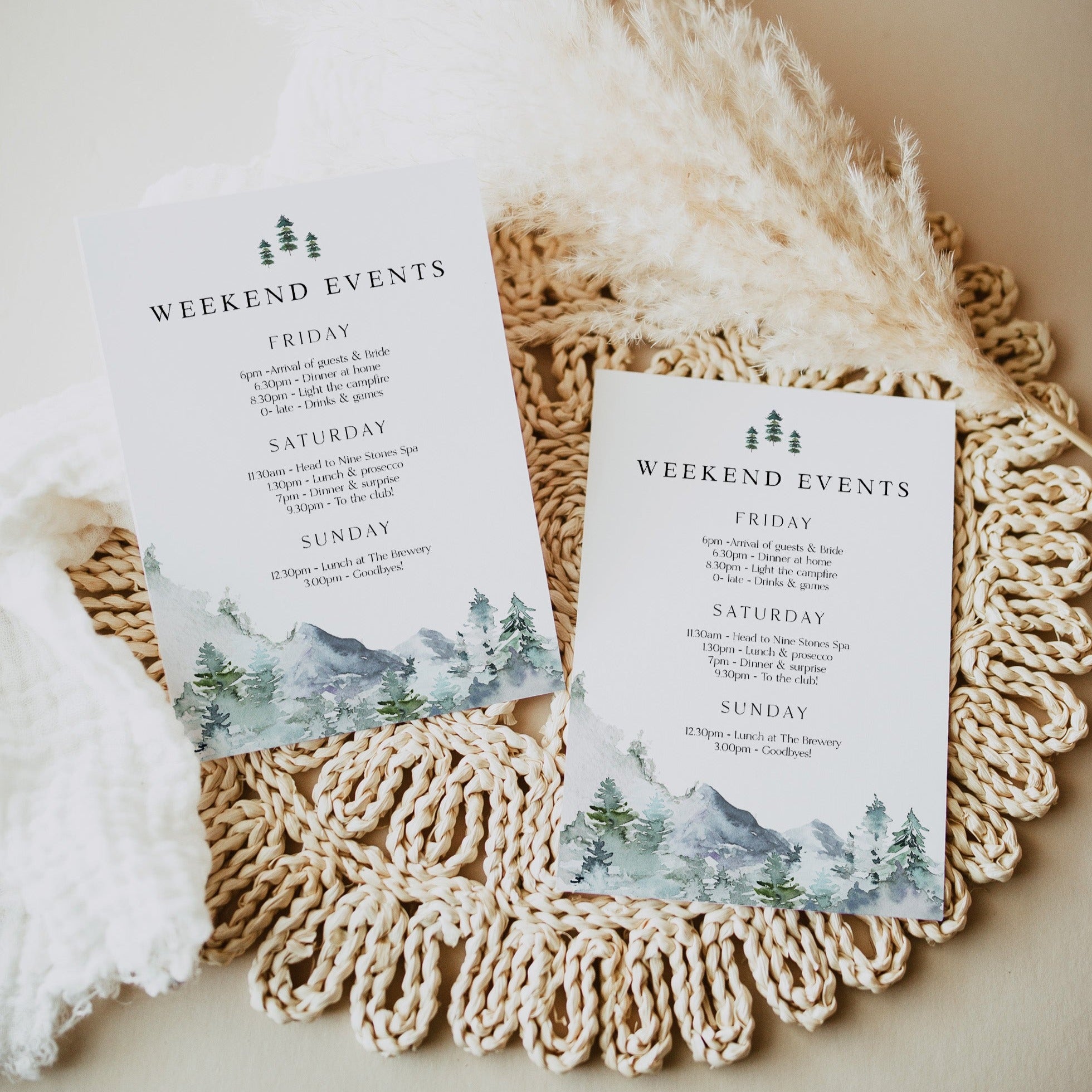 Fully editable and printable mountain cabin invitation with a mountain design. Perfect for a snowy cabin mountain bridal shower