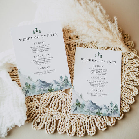 Fully editable and printable mountain cabin invitation with a mountain design. Perfect for a snowy cabin mountain bridal shower