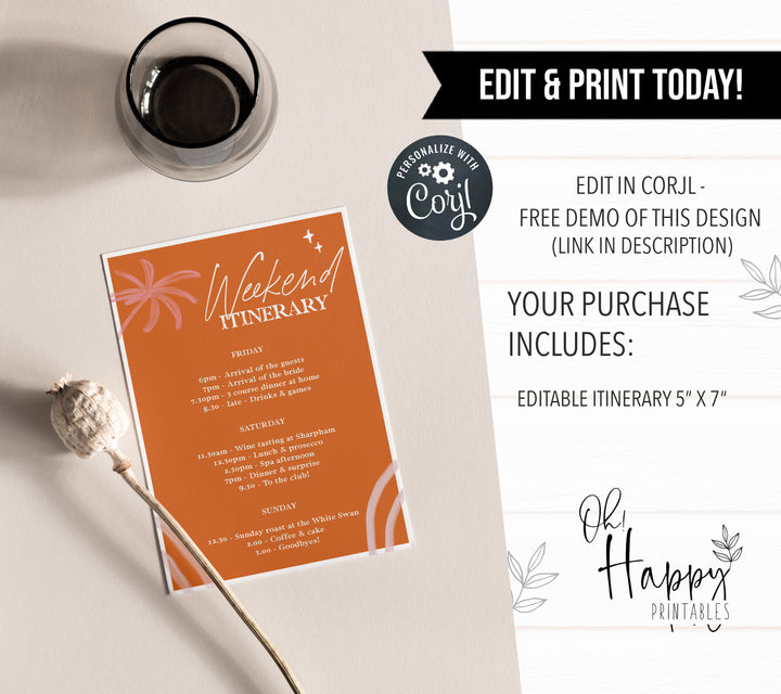 Fully editable and printable bridal shower itinerary with a Palm Springs design. Perfect for a Palm Springs bridal shower themed party