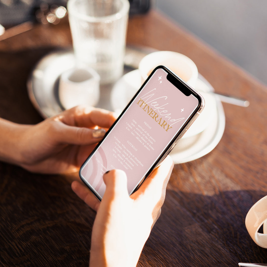 Fully editable and printable bridal shower mobile itinerary with a Palm Springs design. Perfect for a Palm Springs bridal shower themed party