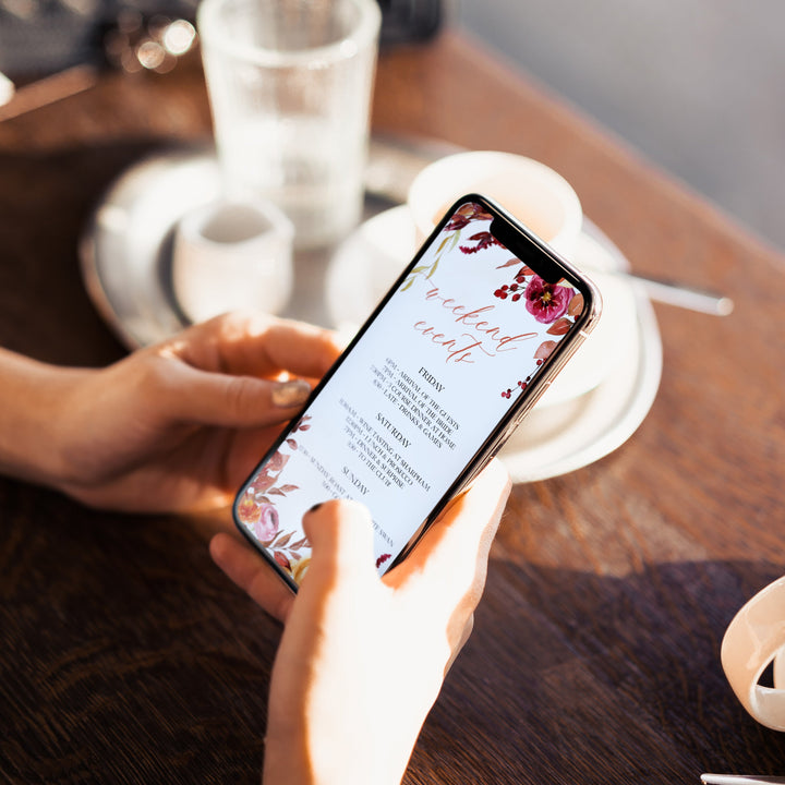 Fully editable mobile Itinerary with a Fall design. Perfect for a fall floral bridal shower