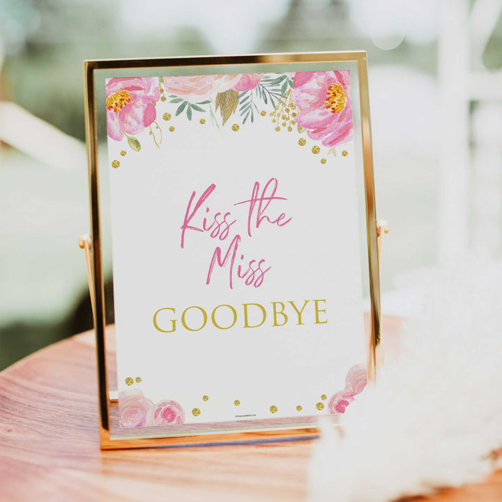 kiss the miss goodbye, printable bridal shower games, blush floral bridal shower games, fun bridal shower games