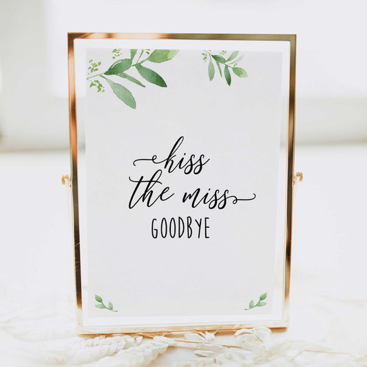 kiss the miss goodbye, greenery bridal shower, fun bridal shower games, bachelorette party games, floral bridal games, hen party ideas