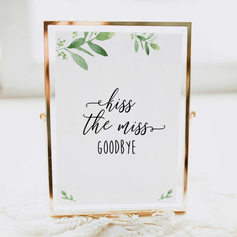 kiss the miss goodbye, greenery bridal shower, fun bridal shower games, bachelorette party games, floral bridal games, hen party ideas