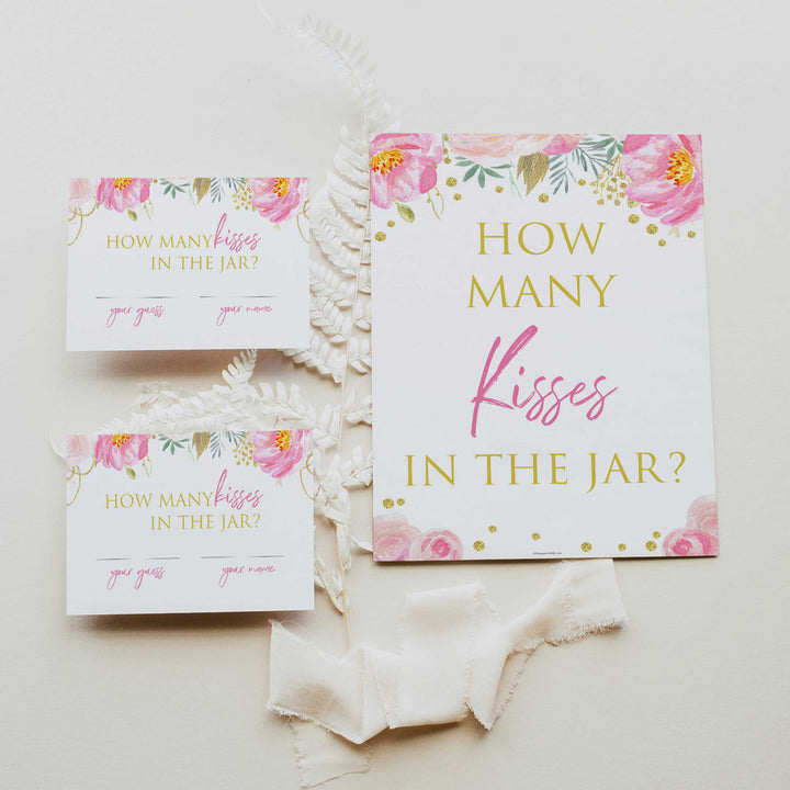 kisses in the jar, printable bridal shower games, blush floral bridal shower games, fun bridal shower games