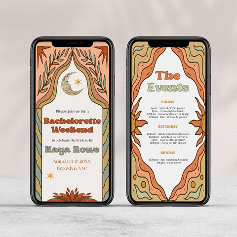 60s Gypsy Boho-inspired editable bachelorette invitation is the perfect way to add a touch of free-spirited charm to your special day