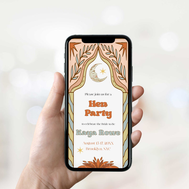 60s Gypsy Boho-inspired editable bridal shower invitation is the perfect way to add a touch of free-spirited charm to your special day