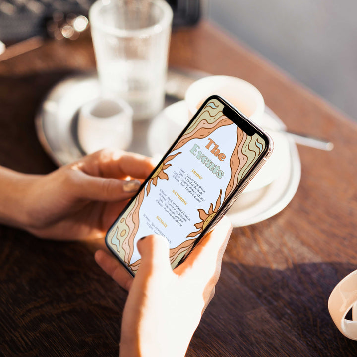 60s Gypsy Boho-inspired editable bachelorette itinerary is the perfect way to add a touch of free-spirited charm to your special day