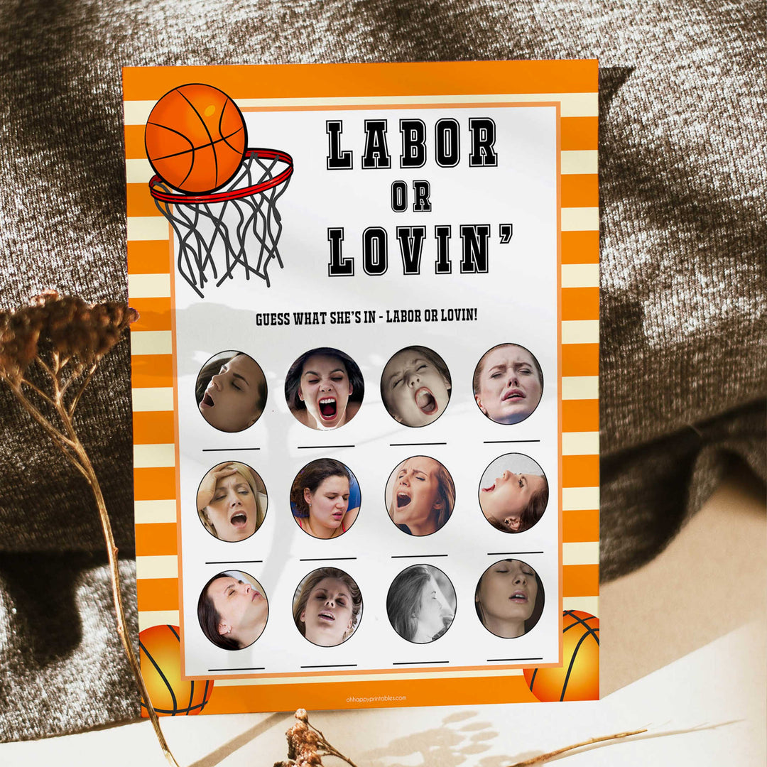 Basketball baby shower games, labor or lovin, labour or lovin baby game, printable baby games, basket baby games, baby shower games, basketball baby shower idea, fun baby games, popular baby games