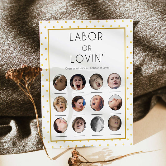 labor or lovin, labor or porn, Printable baby shower games, baby gold dots fun baby games, baby shower games, fun baby shower ideas, top baby shower ideas, gold glitter shower baby shower, friends baby shower ideas