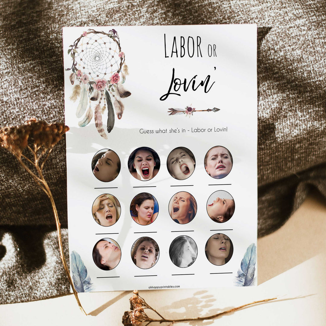 Boho baby games, labour or lovin, labor or porn baby game, fun baby games, printable baby games, top 10 baby games, boho baby shower, baby games, hilarious baby games