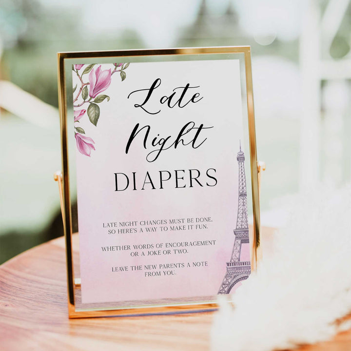 late night diapers game, Paris baby shower games, printable baby shower games, Parisian baby shower games, fun baby shower games