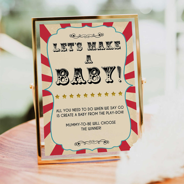 lets make a baby game, make a baby game, Printable baby shower games, circus fun baby games, baby shower games, fun baby shower ideas, top baby shower ideas, carnival baby shower, circus baby shower ideas