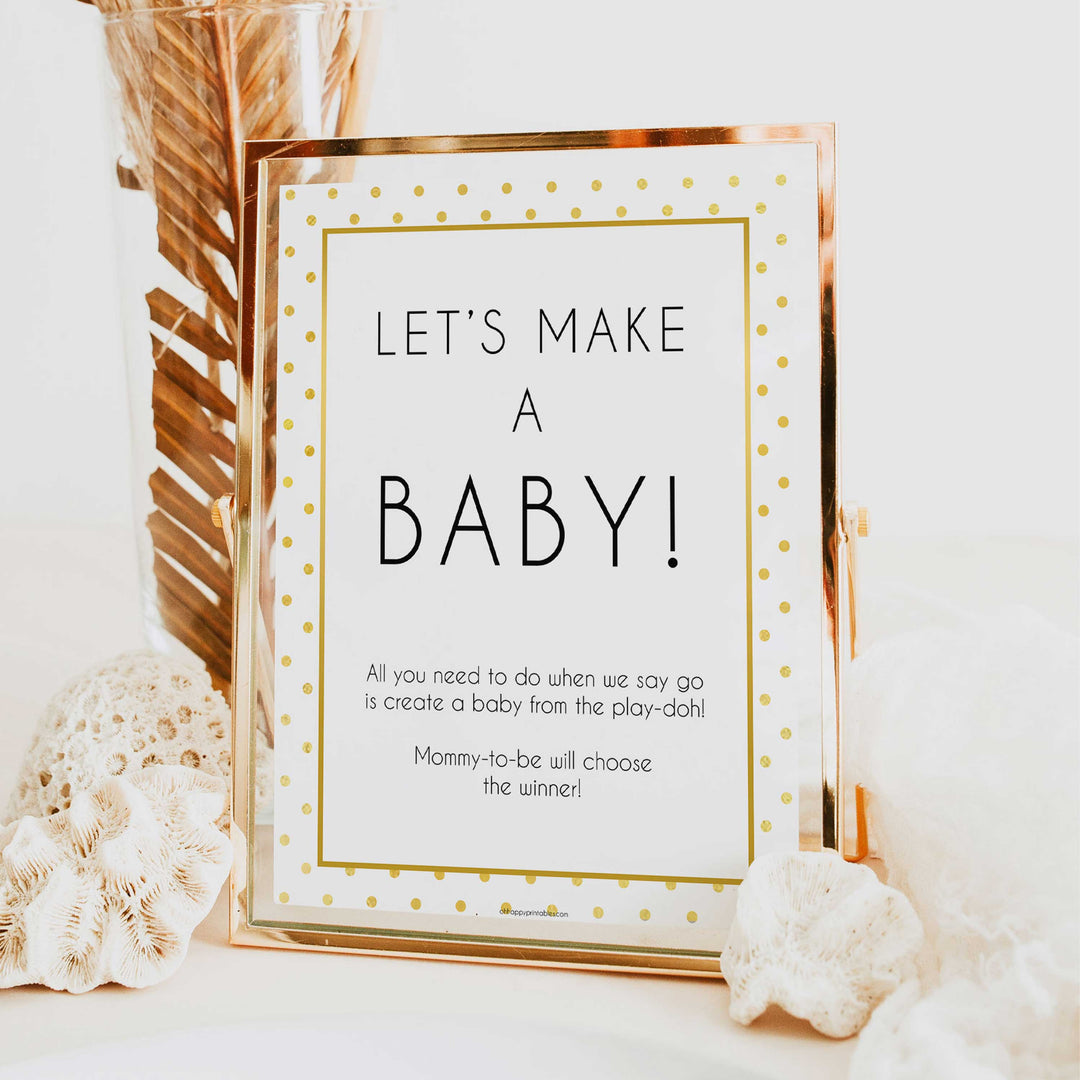 lets make a baby game, play doh baby game, Printable baby shower games, baby gold dots fun baby games, baby shower games, fun baby shower ideas, top baby shower ideas, gold glitter shower baby shower, friends baby shower ideas