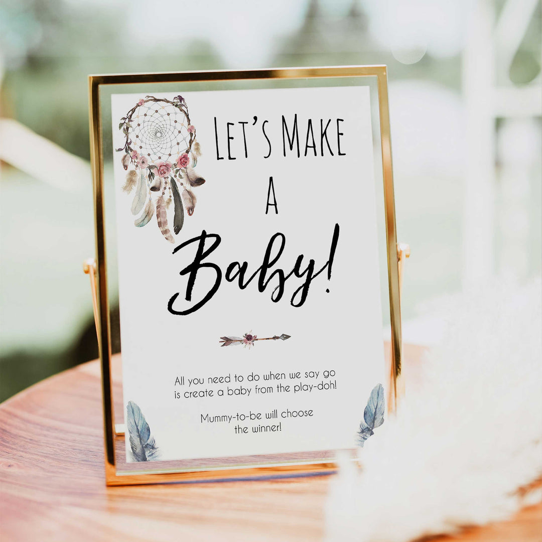 Lets Make A Baby Sign, Baby Play-Doh game, Printable baby shower games, boho baby shower games, dreamcatcher baby games, fun baby shower games, top baby shower ideas