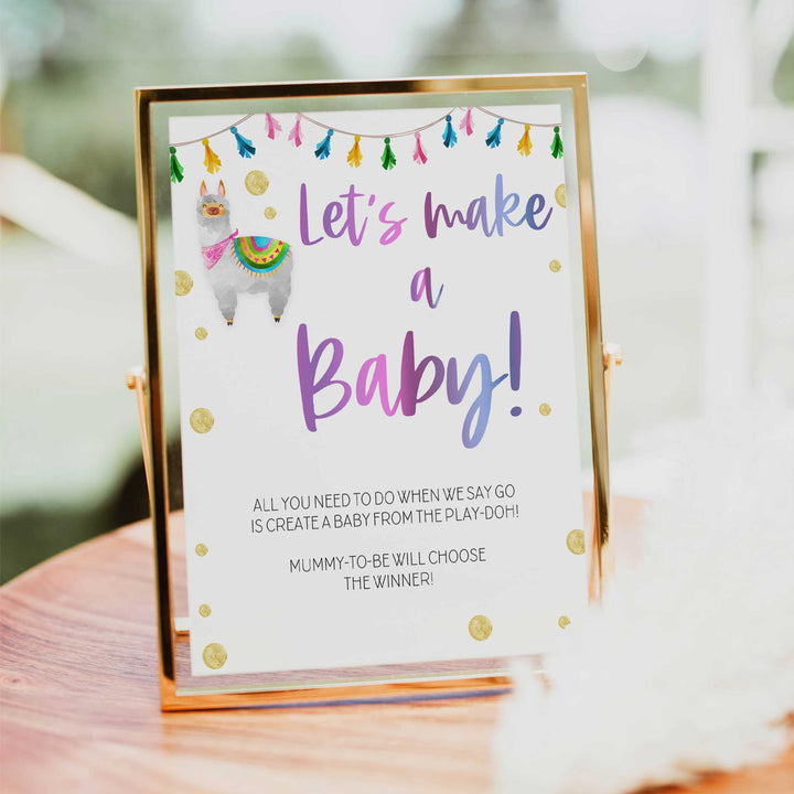 lets make a baby game, make a baby play doh game,  Printable baby shower games, llama fiesta fun baby games, baby shower games, fun baby shower ideas, top baby shower ideas, Llama fiesta shower baby shower, fiesta baby shower ideas