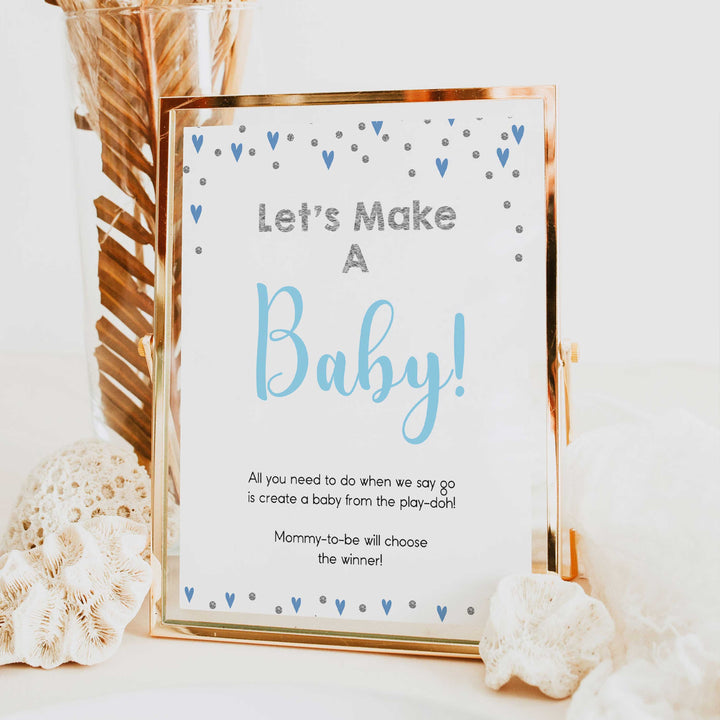 lets make a baby game, make a baby ply-doh game, Printable baby shower games, small blue hearts fun baby games, baby shower games, fun baby shower ideas, top baby shower ideas, silver baby shower, blue hearts baby shower ideas