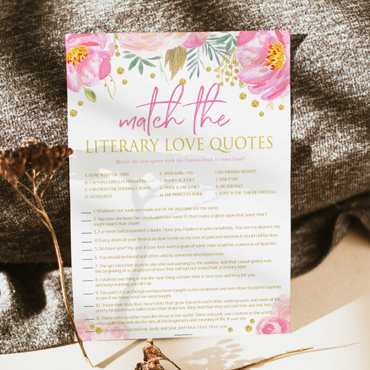 literary love quotes, printable bridal shower games, blush floral bridal shower games, fun bridal shower games
