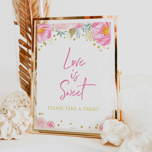love is sweet sign, printable bridal shower games, blush floral bridal shower games, fun bridal shower games