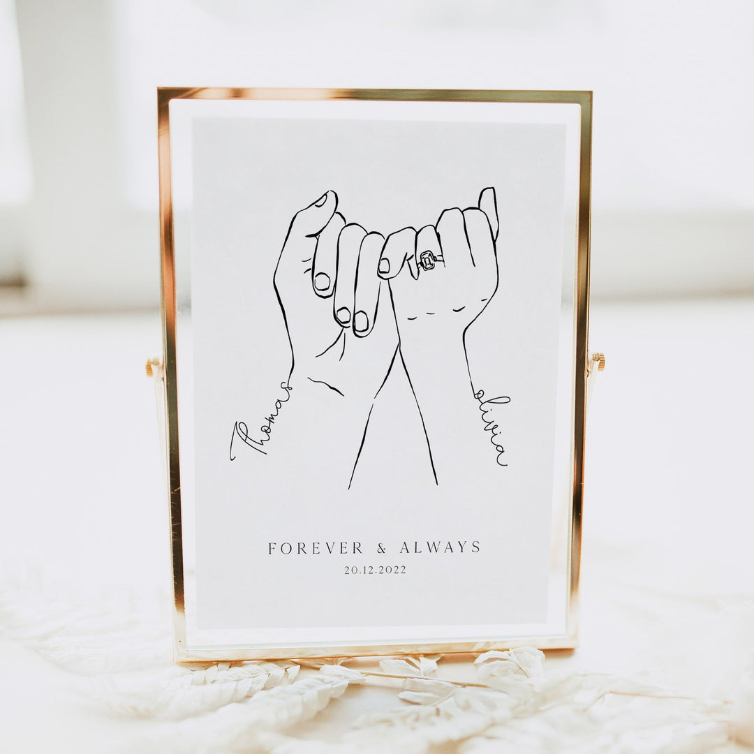 couples engagement hands, engagement gifts, couple holding hands in line art style, personalised engagement gifts