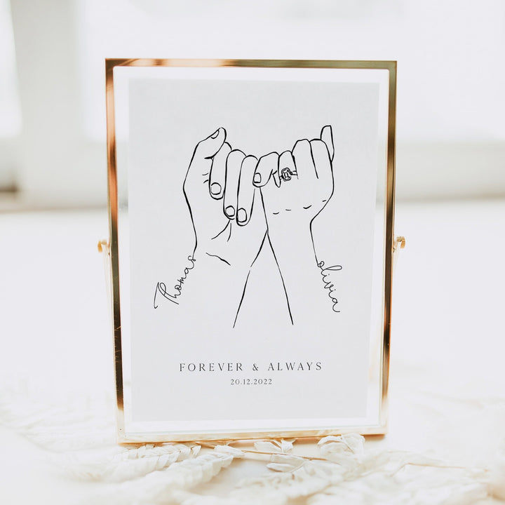 couples engagement hands, engagement gifts, couple holding hands in line art style, personalised engagement gifts