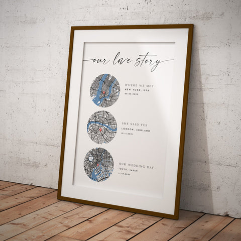 Our Love Story Custom Map Printable, Met Engaged Married Map, Gifts Her, Gifts For Him, Christmas Gifts, Our Story So Far, Personalised