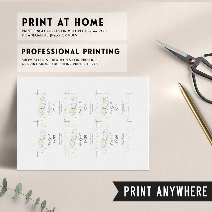 Fully editable and printable baby shower ready to pop favor tags with a little star design. Perfect for a Twinkle Little Star baby shower themed party