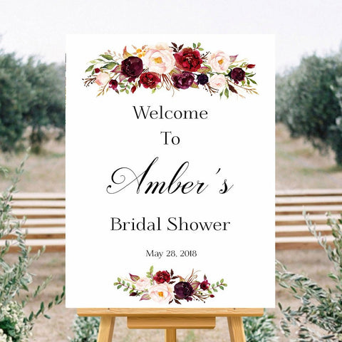 Bridal Shower welcome sign marsala floral printables