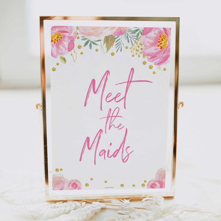 meet the maids, printable bridal shower games, blush floral bridal shower games, fun bridal shower games