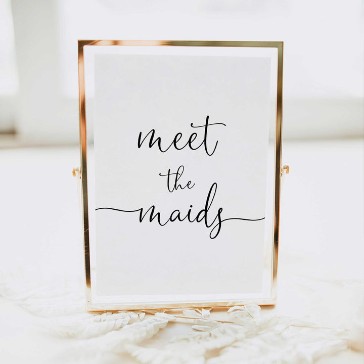Minimalist bridal shower signs, meet the maids, printable bridal signs, printable bridal decor, minimalist bridal decor, bridal decor, bridal table signs