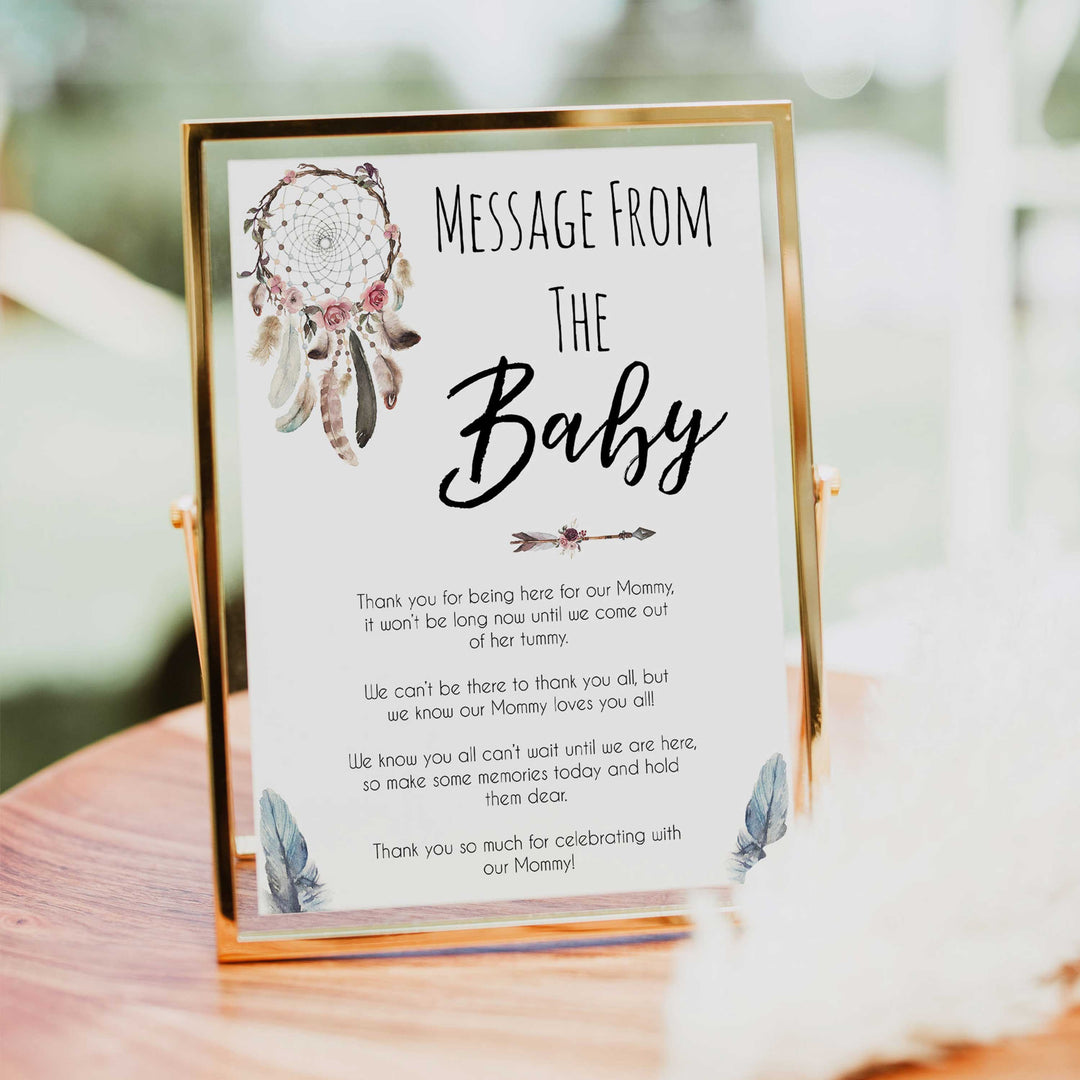 Boho baby games, message from the bump baby game, fun baby games, printable baby games, top 10 baby games, boho baby shower, baby games, hilarious baby games