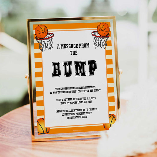 Basketball baby shower games, message from bump baby game, printable baby games, basket baby games, baby shower games, basketball baby shower idea, fun baby games, popular baby games
