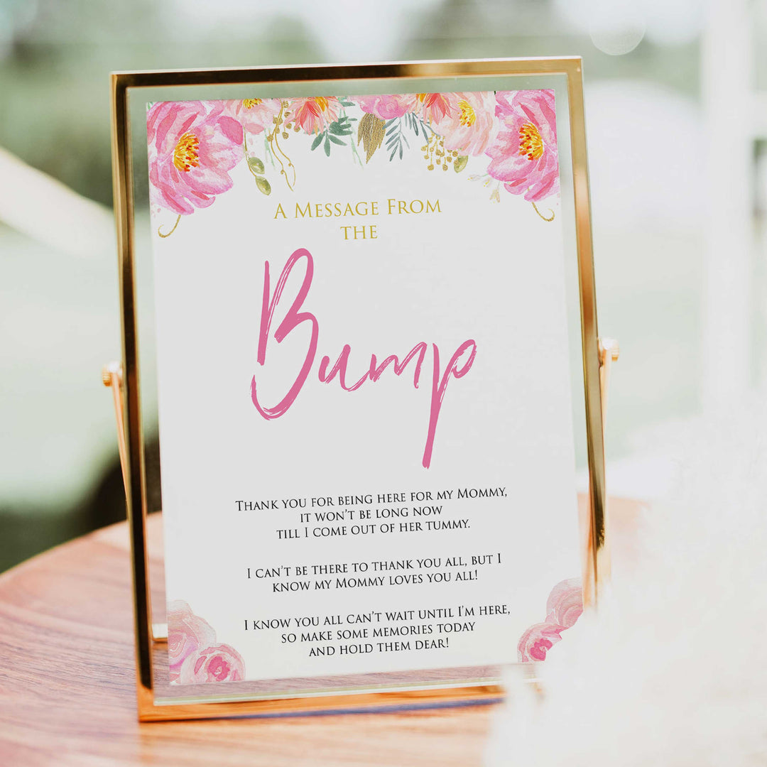 Pink blush floral baby shower message from bump, printable baby games, baby shower games, blush baby shower, floral baby games, girl baby shower ideas, pink baby shower ideas, floral baby games, popular baby games, fun baby games