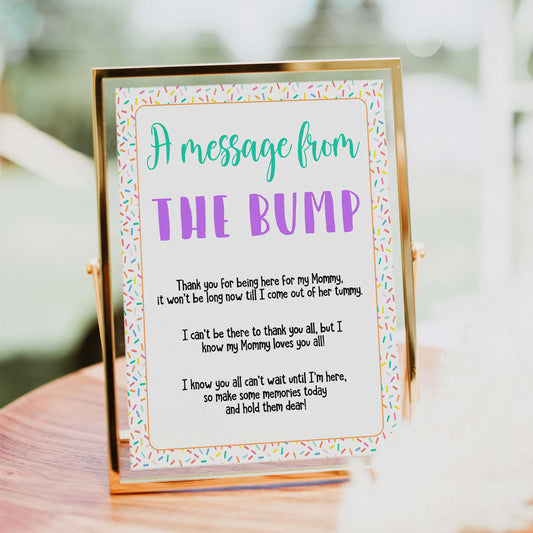 A message from the bump, Printable baby shower games, baby sprinkle fun baby games, baby shower games, fun baby shower ideas, top baby shower ideas, sprinkle shower baby shower, friends baby shower ideas