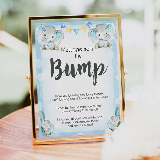 Blue elephant baby games, message from the bump, elephant baby games, printable baby games, top baby games, best baby shower games, baby shower ideas, fun baby games, elephant baby shower