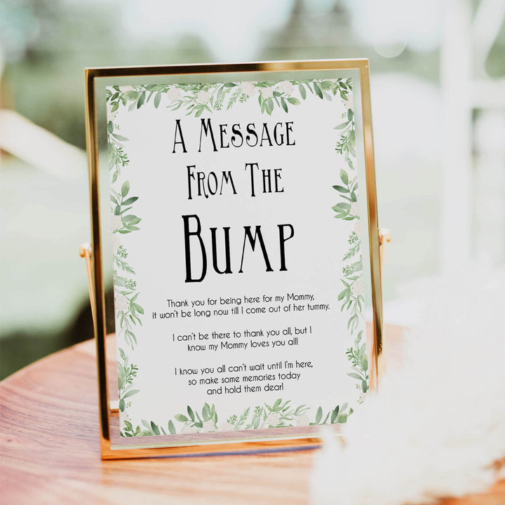 Greenery Message From Baby, Baby Shower Signs, Printable Baby Shower Signs, Baby Bump, Message From Bump, Floral Baby Signs, fun baby games, popular baby games