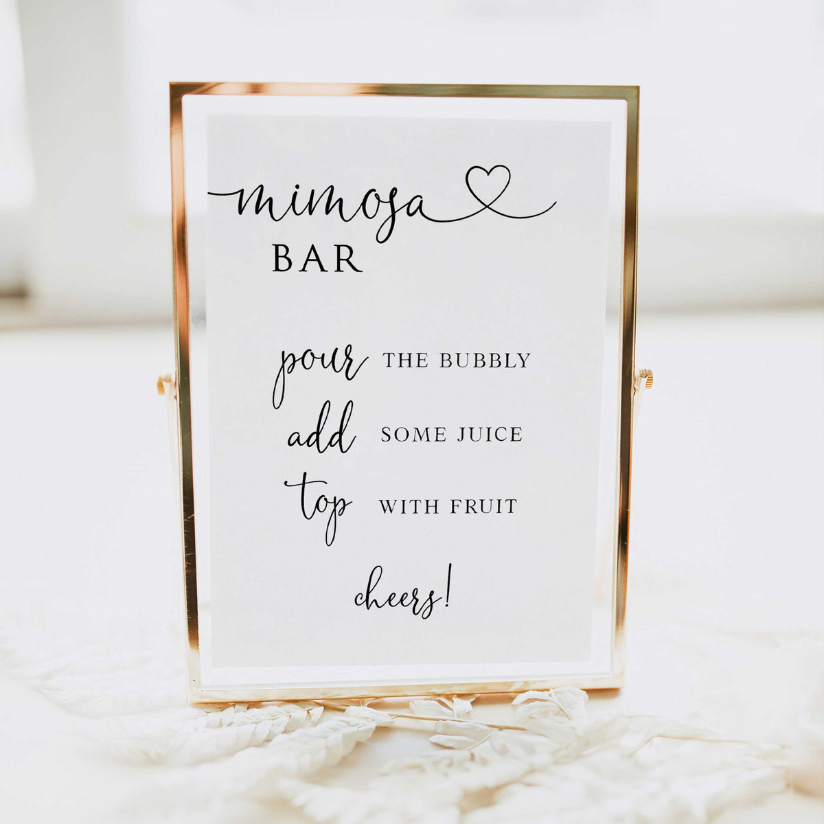 Mimosa Bar Sign Print Black and White Minimalist Wedding Signage