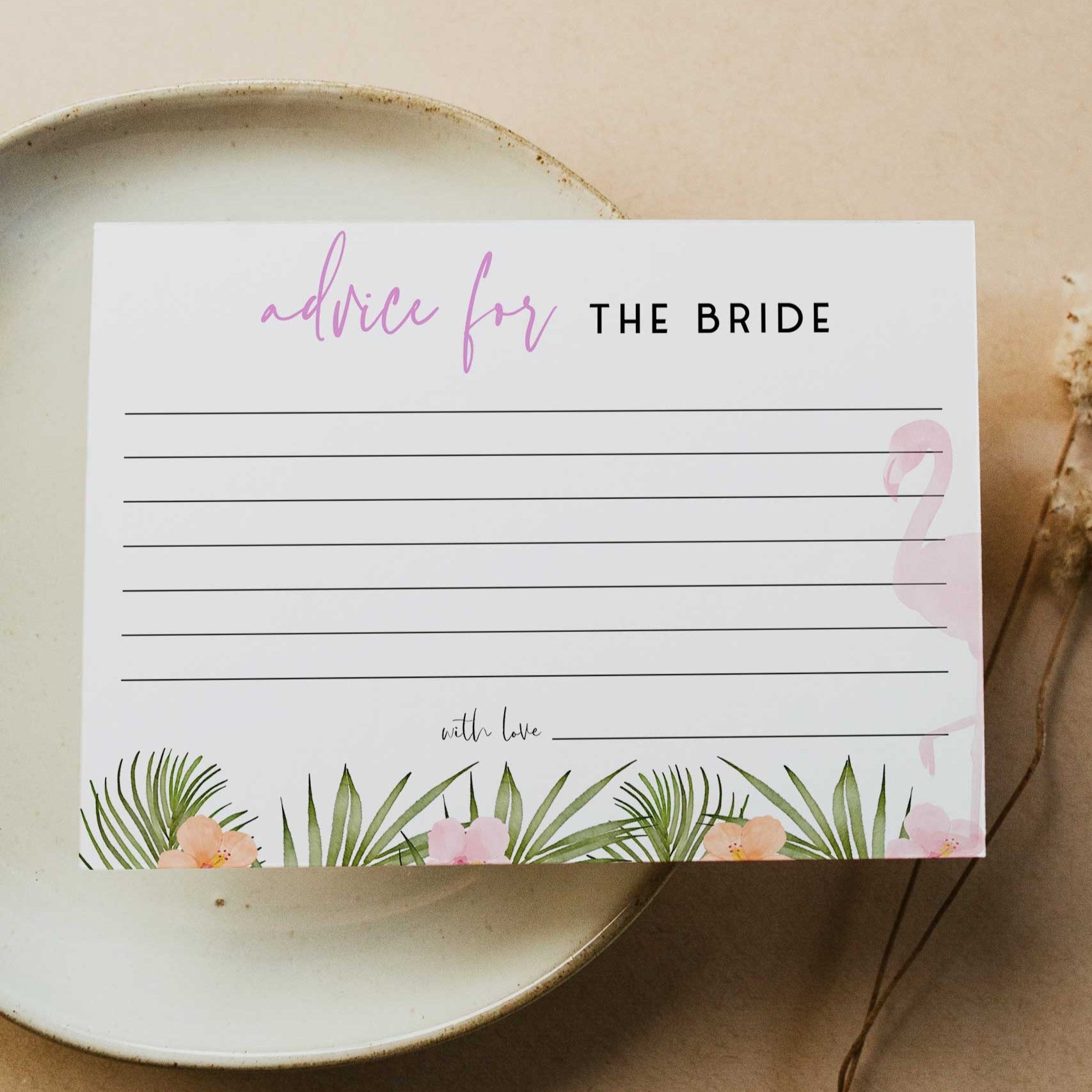 Fully editable and printable advice for the bride game with a miami design. Perfect for a miami, Bachelorette themed party