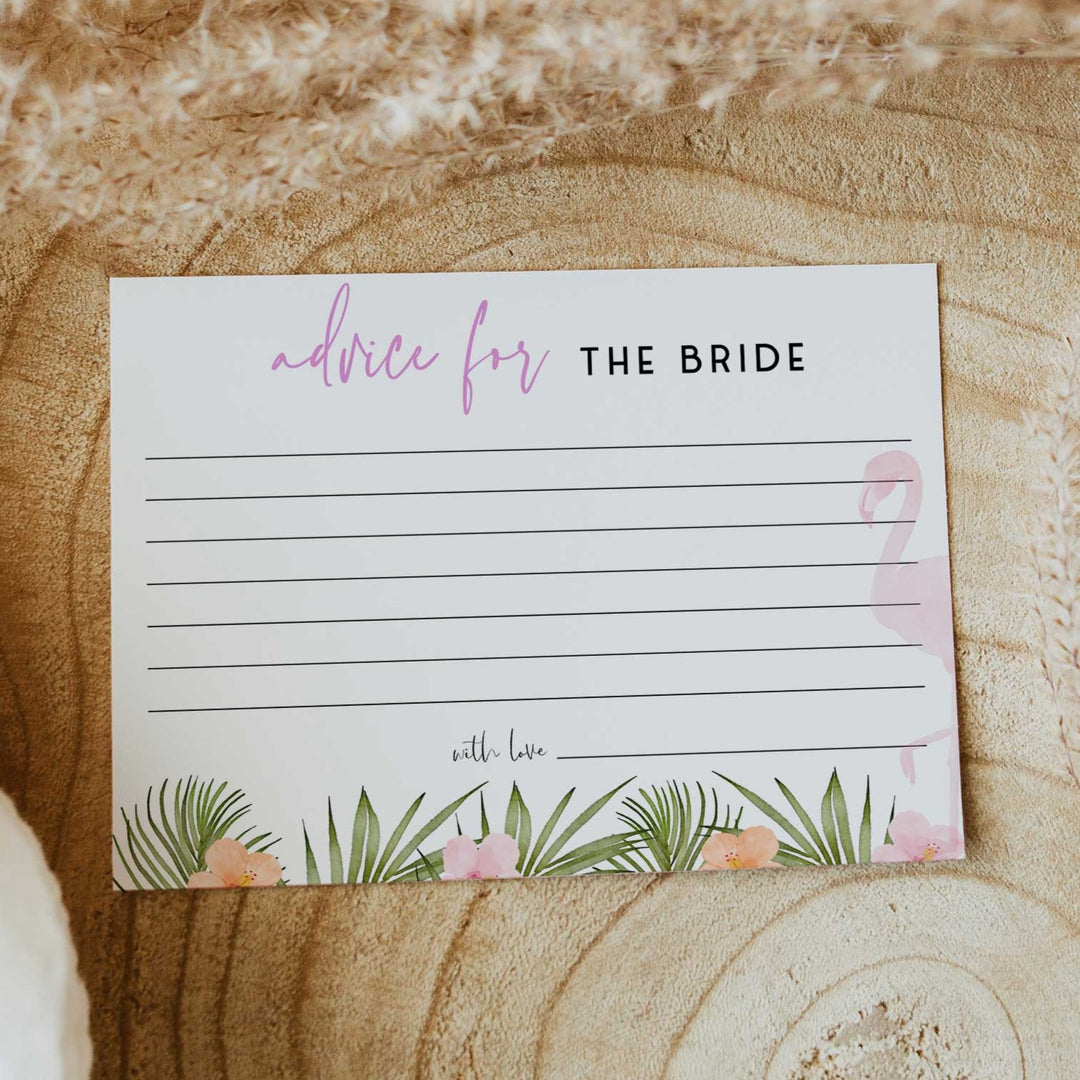 Fully editable and printable advice for the bride game with a miami design. Perfect for a miami, Bachelorette themed party