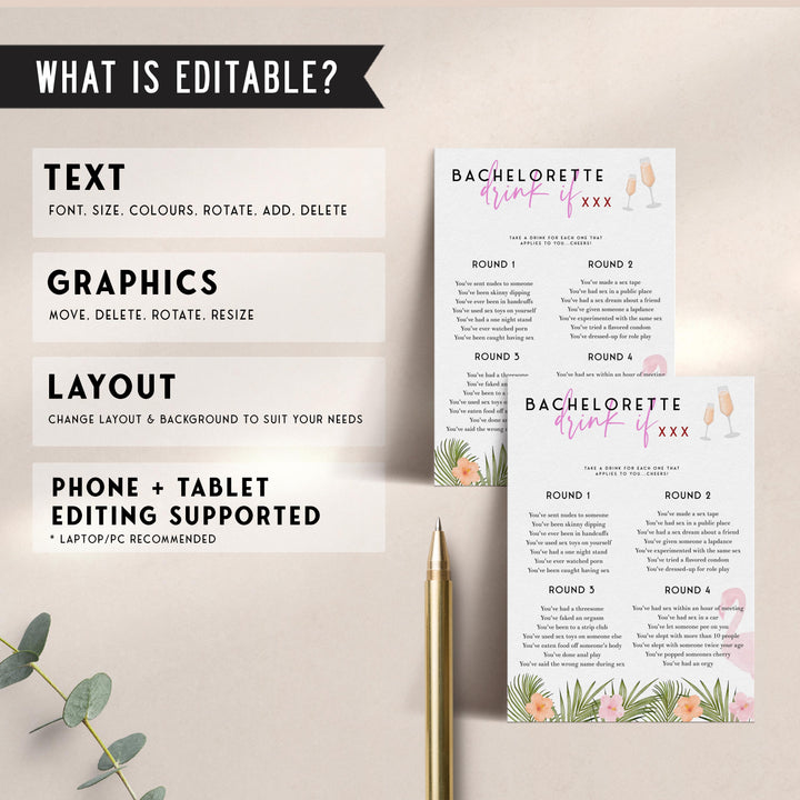 Fully editable and printable advice for the bride game with a miami design. Perfect for a miami, Bachelorette themed party