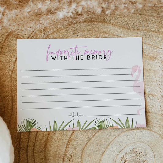 Fully editable and printable favorite memory of the bride game with a miami design. Perfect for a miami, Bachelorette themed party