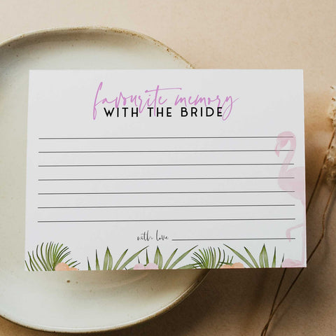 Fully editable and printable favorite memory of the bride game with a miami design. Perfect for a miami, Bachelorette themed party