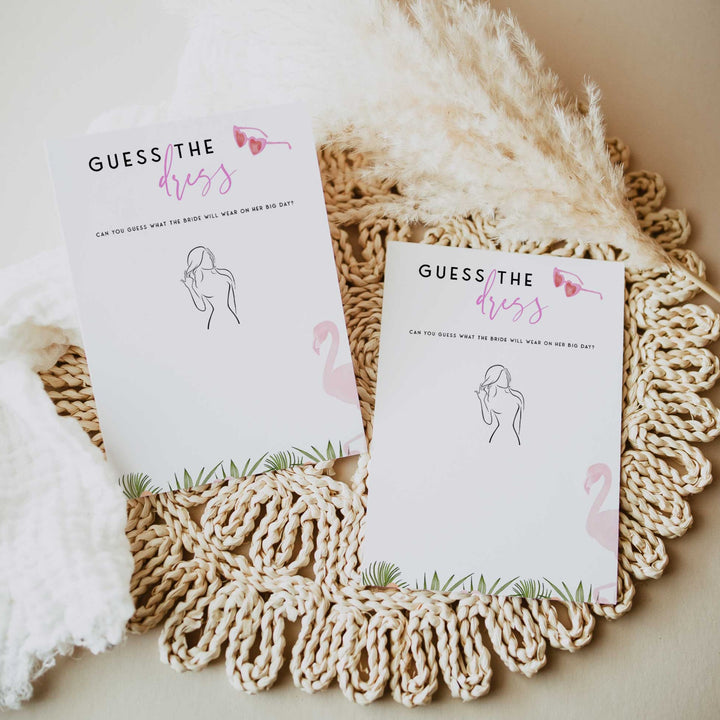 Fully editable and printable guess the dress bridal game with a miami design. Perfect for a miami, Bachelorette themed party