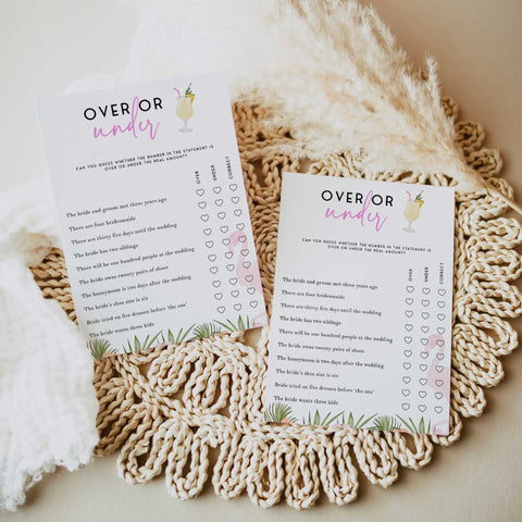 Fully editable and printable over or under game with a miami design. Perfect for a miami, Bachelorette themed party
