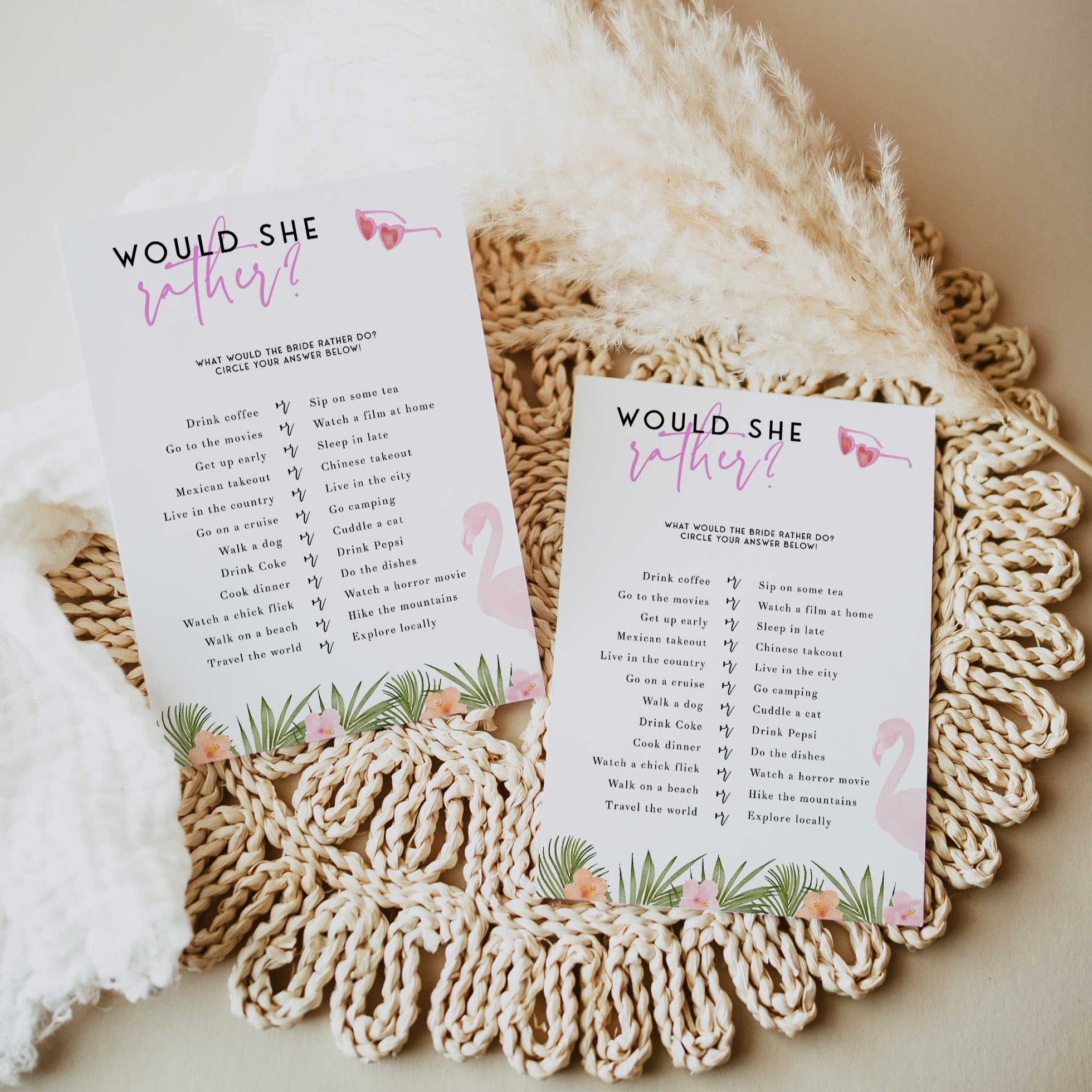 Fully editable and printable would she rather game with a miami design. Perfect for a miami, Bachelorette themed party