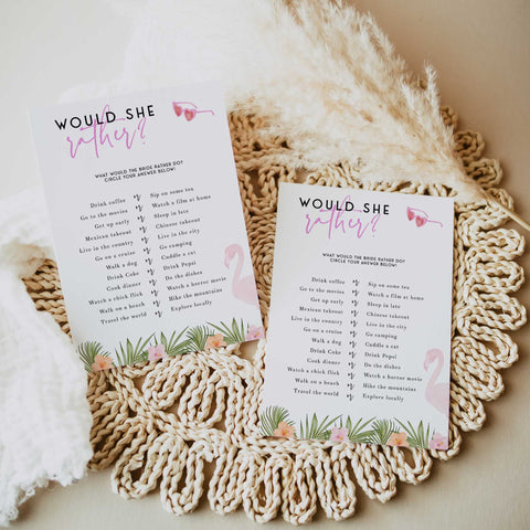 Fully editable and printable would she rather game with a miami design. Perfect for a miami, Bachelorette themed party