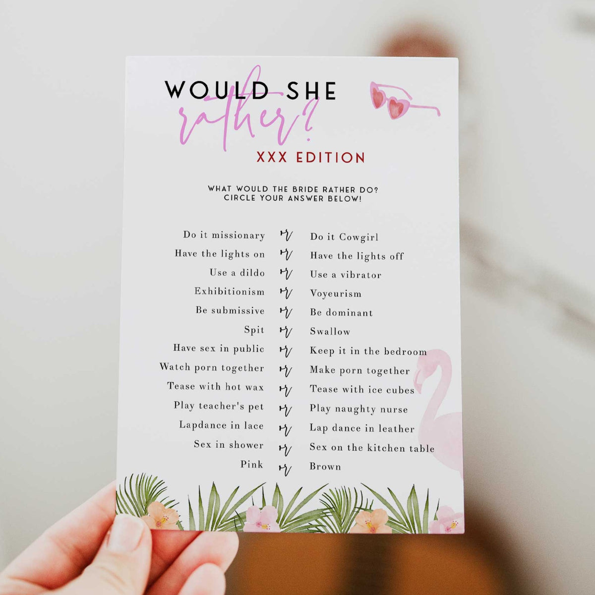 Fully editable and printable dirty would she rather game with a miami design. Perfect for a miami, Bachelorette themed party