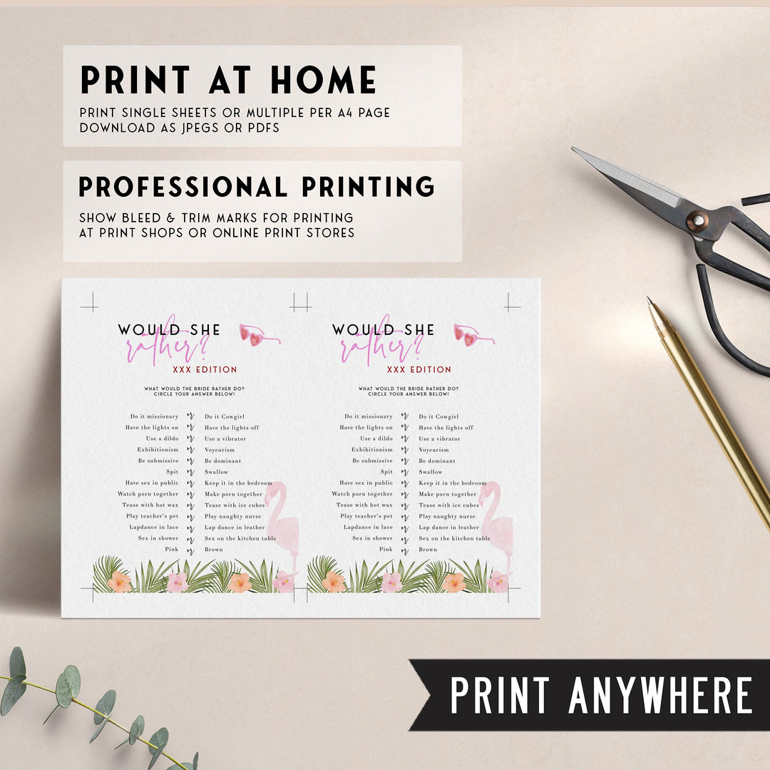 Fully editable and printable dirty would she rather game with a miami design. Perfect for a miami, Bachelorette themed party