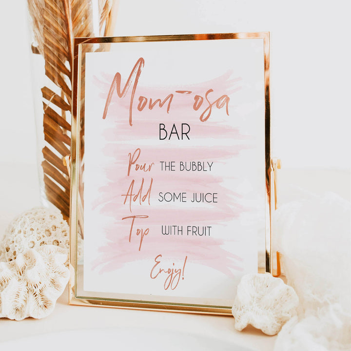 pink momosa baby shower sign, momosa baby sign, printable baby signs, pink baby signs, pink baby decor, mumosa signs